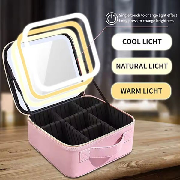 کیف لوازم آرایش آینه دار LED با جداکننده قابل تنظیم